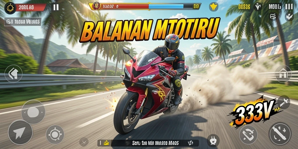 Tangkapan layar utama dari gameplay balapan motor yang intens.