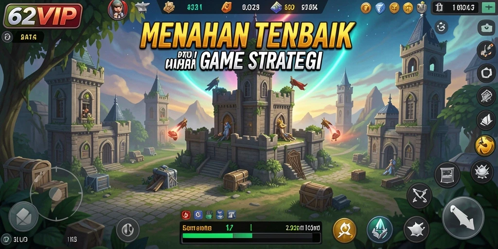 Tangkapan layar dari gameplay menarik di 62VIP yang menunjukkan menara pertahanan strategis.