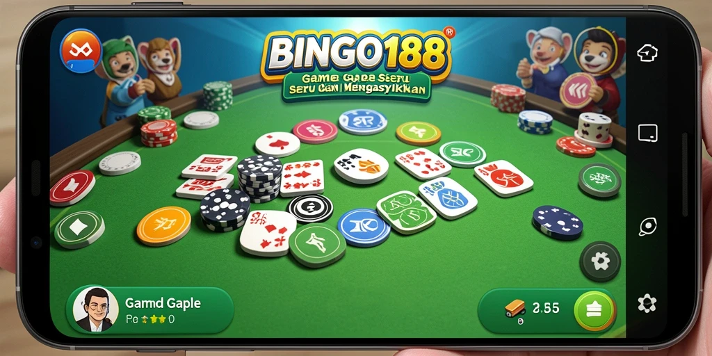 Screenshot BINGO188 menunjukkan gameplay Gaple yang seru dan interaktif.