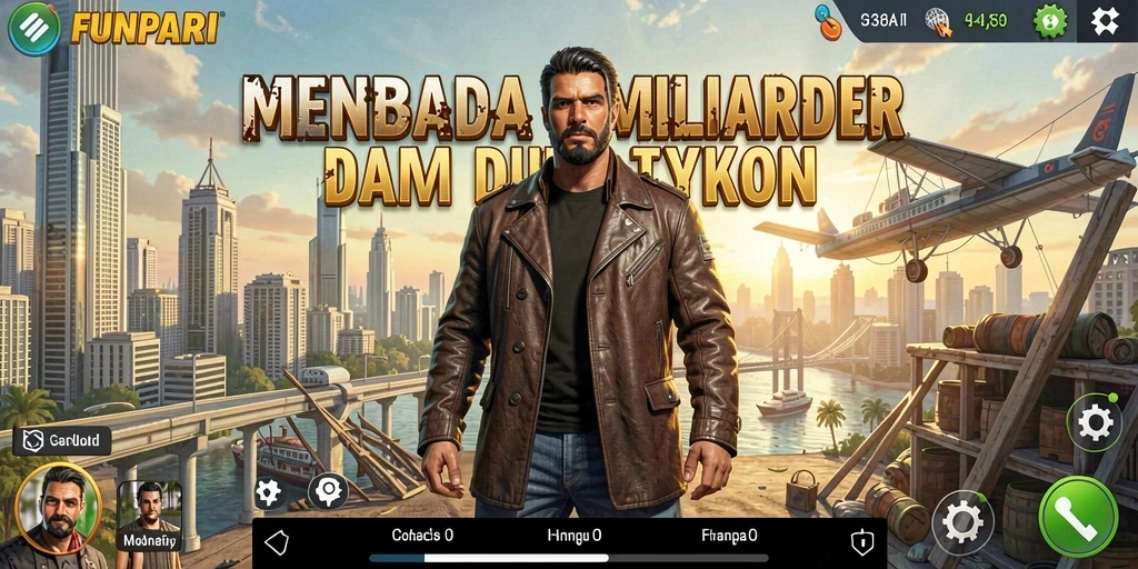 Tangkapan layar gameplay FUNPARI menampilkan aktivitas bisnis yang mendebarkan.