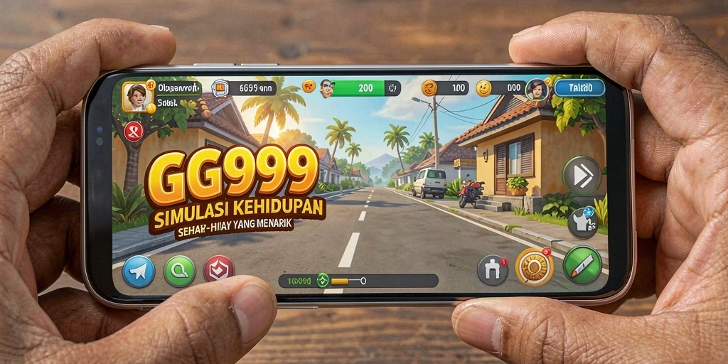 Tampilan gameplay GG999 yang menampilkan simulasi kehidupan sehari-hari.