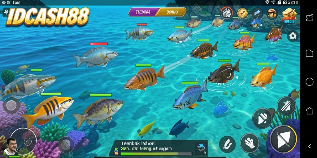 Screenshot menunjukkan aksi seru gameplay Tembak Ikan IDCASH88.