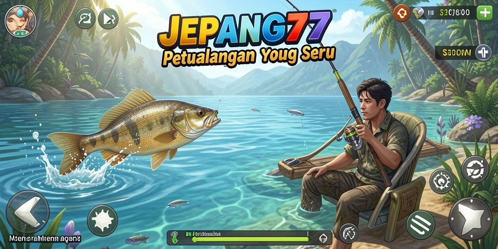 Screenshot gameplay JEPANG77 dengan aksi memancing yang mendebarkan.