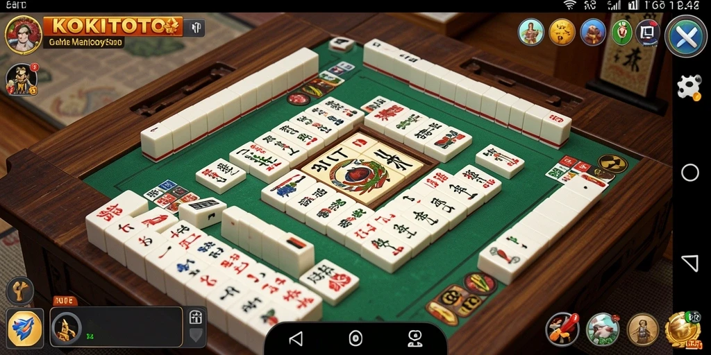 Screenshot gameplay KOKITOTO yang menampilkan desain ubin Mahjong yang menarik.