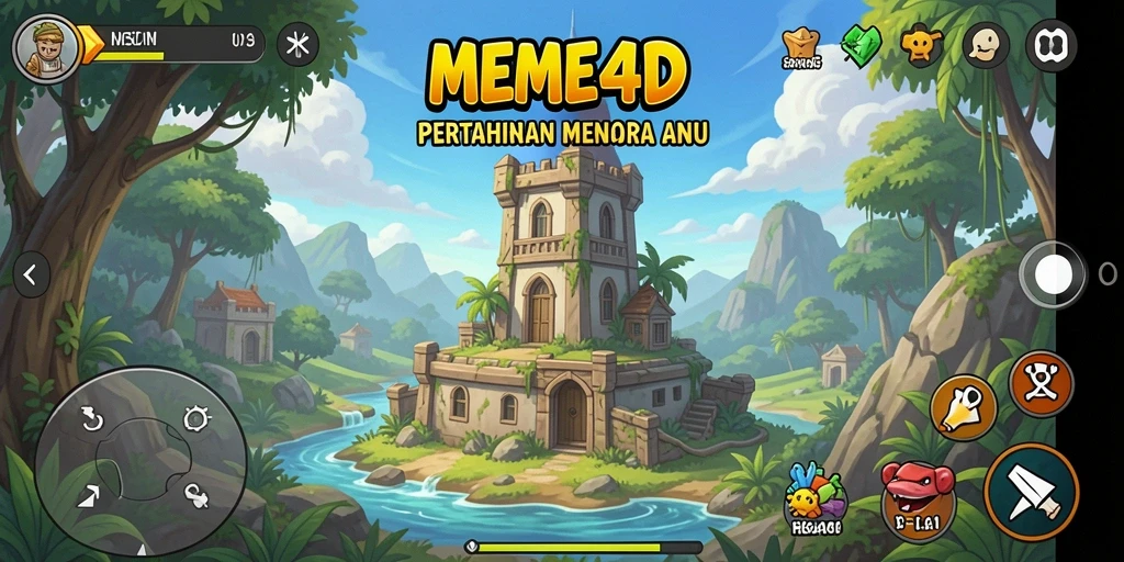 Screenshot gameplay MEME4D menampilkan menara yang berfungsi menghadapi musuh.