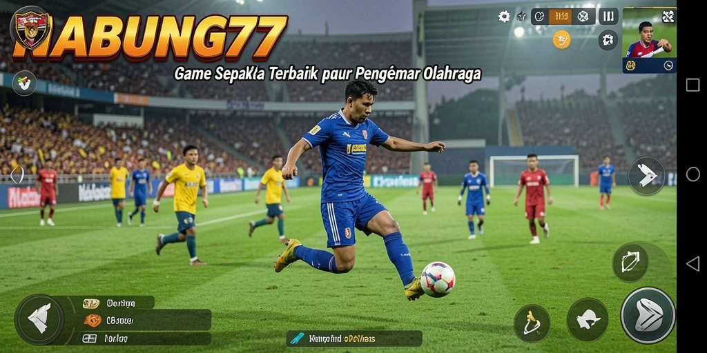 Tampilan gameplay NABUNG77 menunjukkan aksi seru di lapangan sepak bola.
