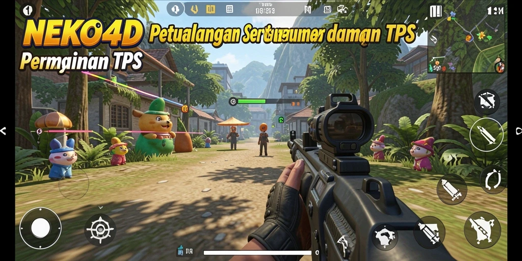 Tampilan seru gameplay NEKO4D saat bertarung di dunia TPS.